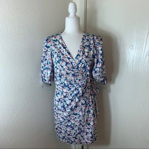 Zara V Neck Floral Mini Wrap Dress Balloon Sleeves